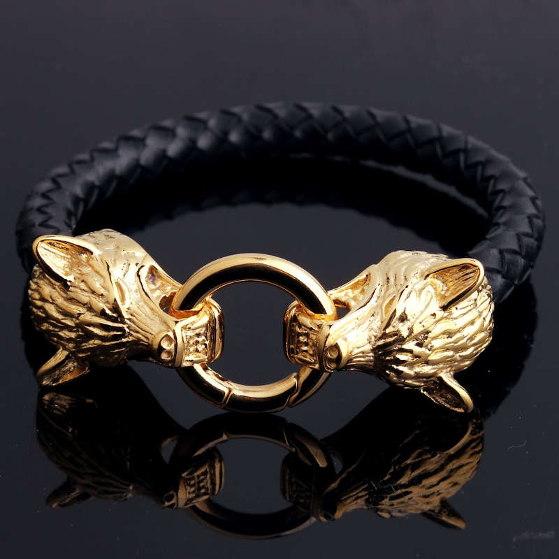 Wolf Bracelet Two Wolves Heads - Wolves' Lair